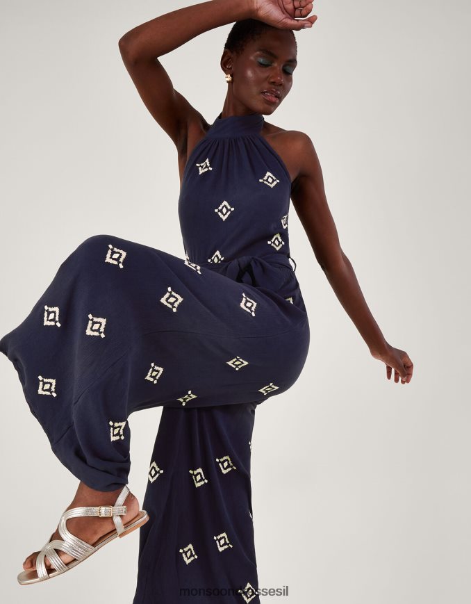 הַלבָּשָׁה Monsoon סרבל צווארון עם מוטיב רקום כְּחוֹל נשים HTJ0TZ259