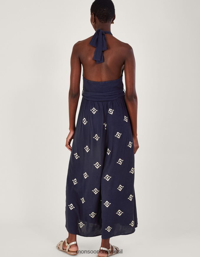 הַלבָּשָׁה Monsoon סרבל צווארון עם מוטיב רקום כְּחוֹל נשים HTJ0TZ259