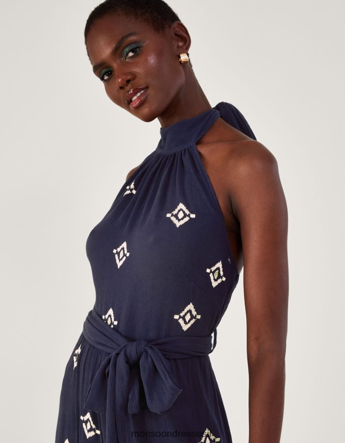 הַלבָּשָׁה Monsoon סרבל צווארון עם מוטיב רקום כְּחוֹל נשים HTJ0TZ259