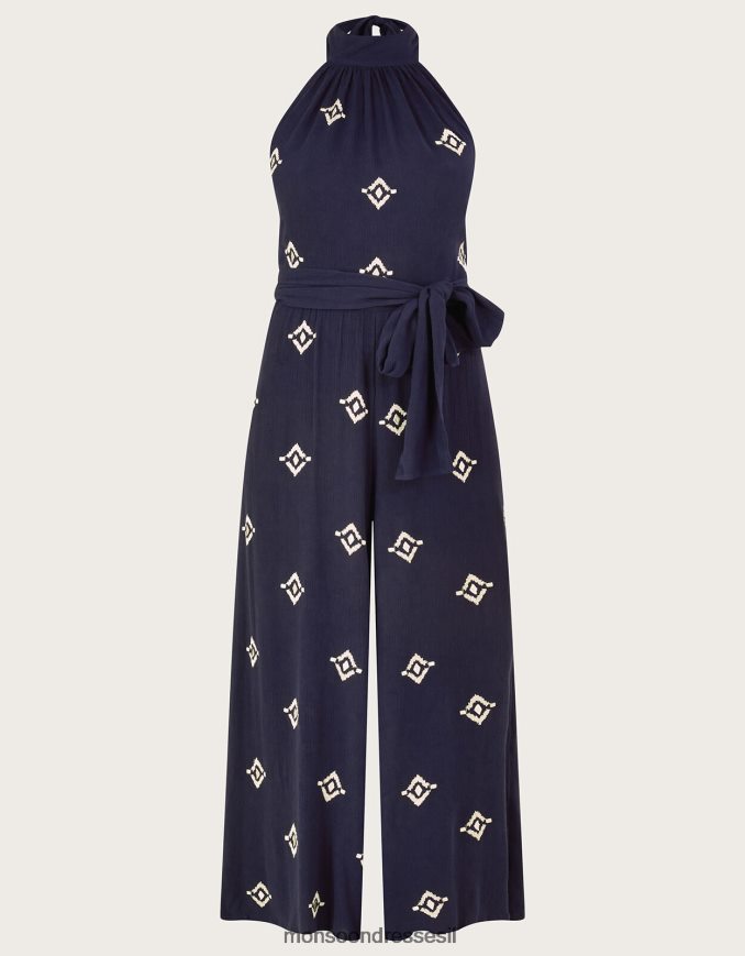 הַלבָּשָׁה Monsoon סרבל צווארון עם מוטיב רקום כְּחוֹל נשים HTJ0TZ259