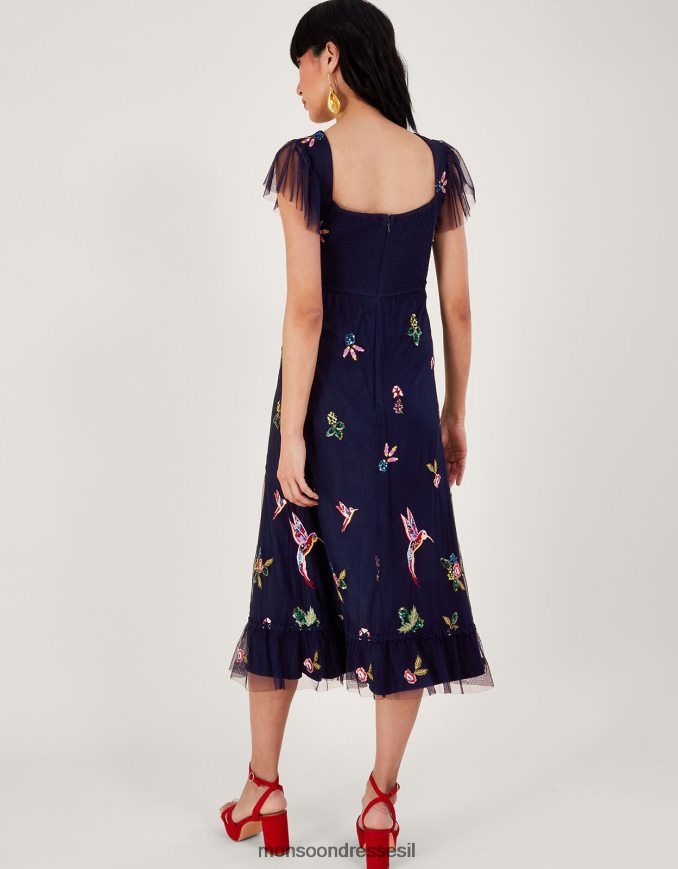 הַלבָּשָׁה Monsoon שמלת תה מעוטרת של הלנה מפוליאסטר ממוחזר כחול (צי) נשים HTJ0TZ25