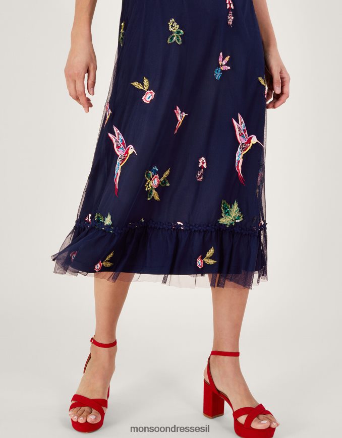 הַלבָּשָׁה Monsoon שמלת תה מעוטרת של הלנה מפוליאסטר ממוחזר כחול (צי) נשים HTJ0TZ25