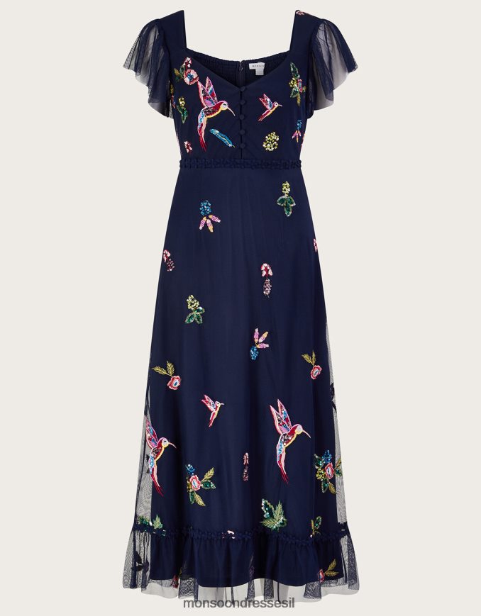 הַלבָּשָׁה Monsoon שמלת תה מעוטרת של הלנה מפוליאסטר ממוחזר כחול (צי) נשים HTJ0TZ25