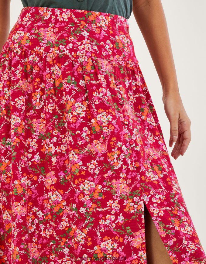 הַלבָּשָׁה Monsoon חצאית עם הדפס פרחוני בתערובת פשתן אָדוֹם נשים HTJ0TZ261