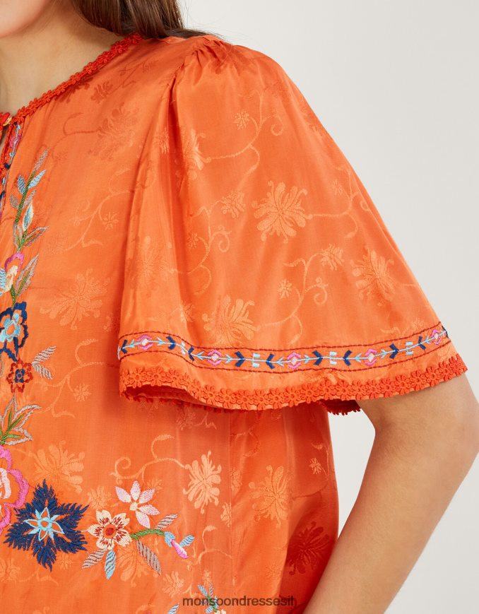 הַלבָּשָׁה Monsoon חלק עליון פרחוני רקום בוויסקוזה בר-קיימא תפוז נשים HTJ0TZ262