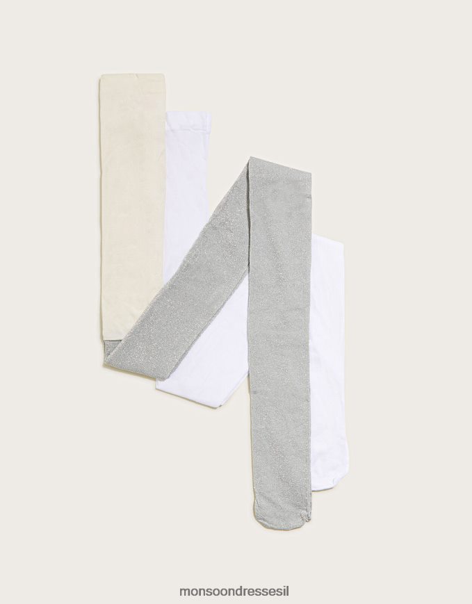 אבזר Monsoon סט טייץ מטאלי נוצץ של שניים כסף ילדה HTJ0TZ2643