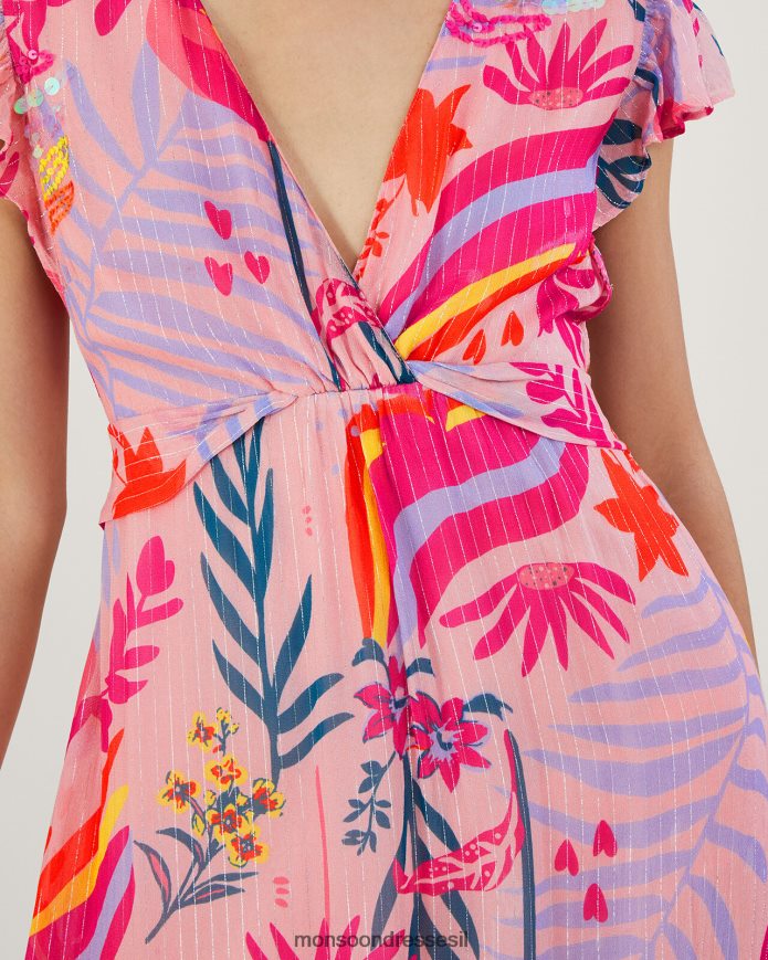 הַלבָּשָׁה Monsoon שמלה מתכתית מעוטרת סיינה עם פוליאסטר ממוחזר וָרוֹד נשים HTJ0TZ264