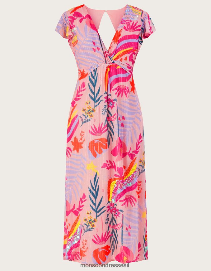 הַלבָּשָׁה Monsoon שמלה מתכתית מעוטרת סיינה עם פוליאסטר ממוחזר וָרוֹד נשים HTJ0TZ264