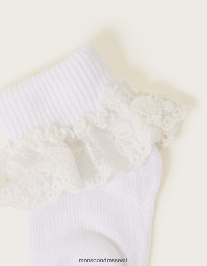 אבזר Monsoon גרבי תחרה של פרחי תינוק לבן ילדה HTJ0TZ2668