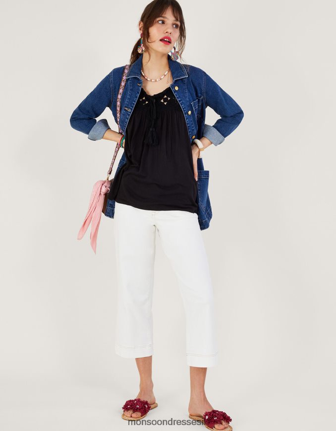 הַלבָּשָׁה Monsoon קמי ג'רזי בגזרת קרושה שָׁחוֹר נשים HTJ0TZ266