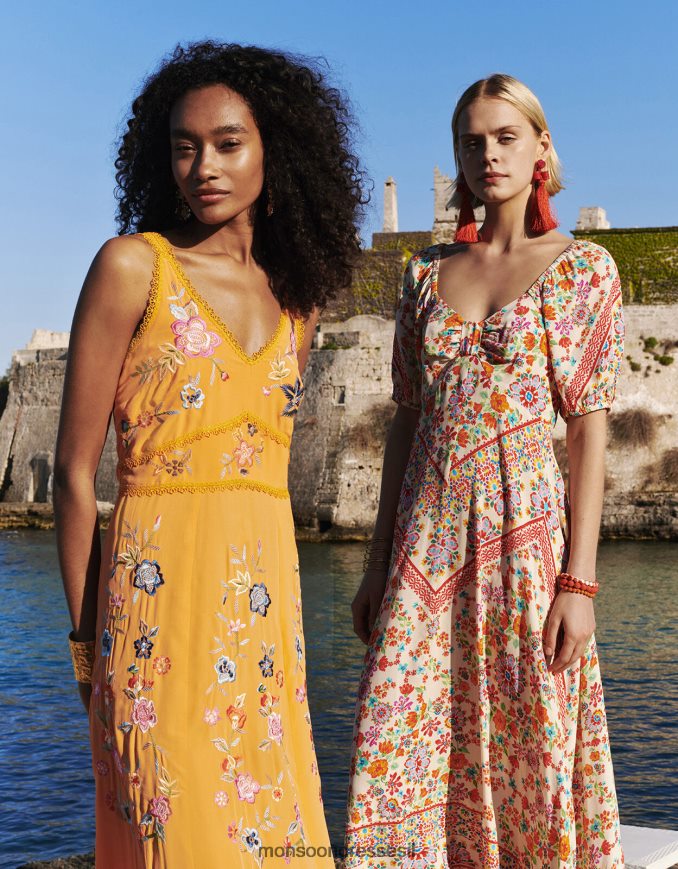 הַלבָּשָׁה Monsoon שמלת מקסי פרחונית של ג'ולייטה בוויסקוזה בר קיימא שֶׁנהָב נשים HTJ0TZ271