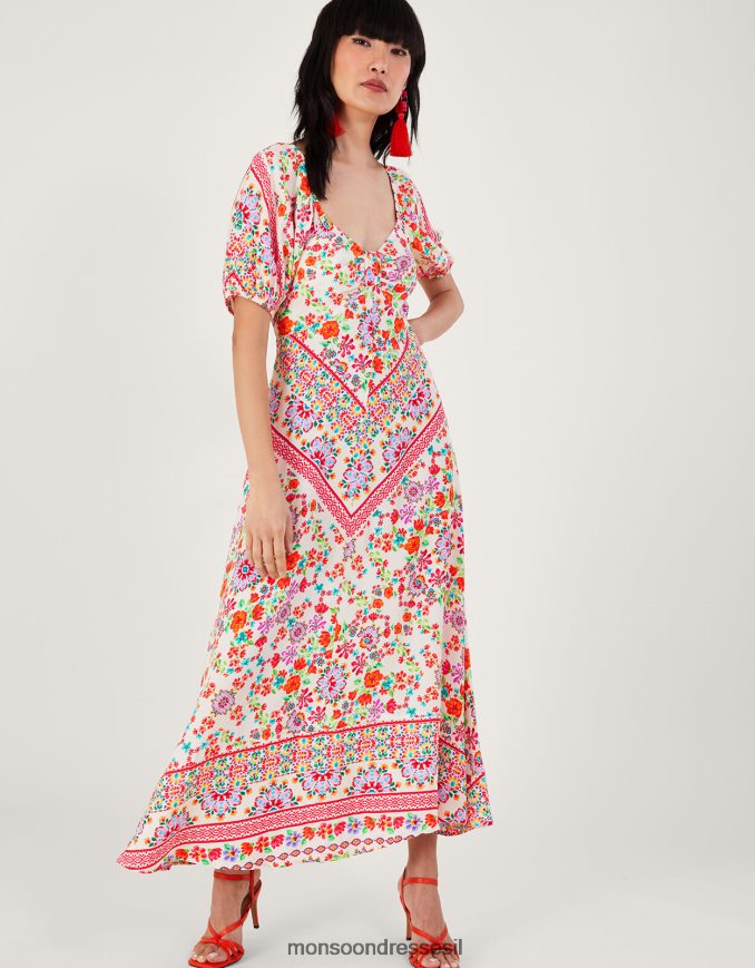 הַלבָּשָׁה Monsoon שמלת מקסי פרחונית של ג'ולייטה בוויסקוזה בר קיימא שֶׁנהָב נשים HTJ0TZ271