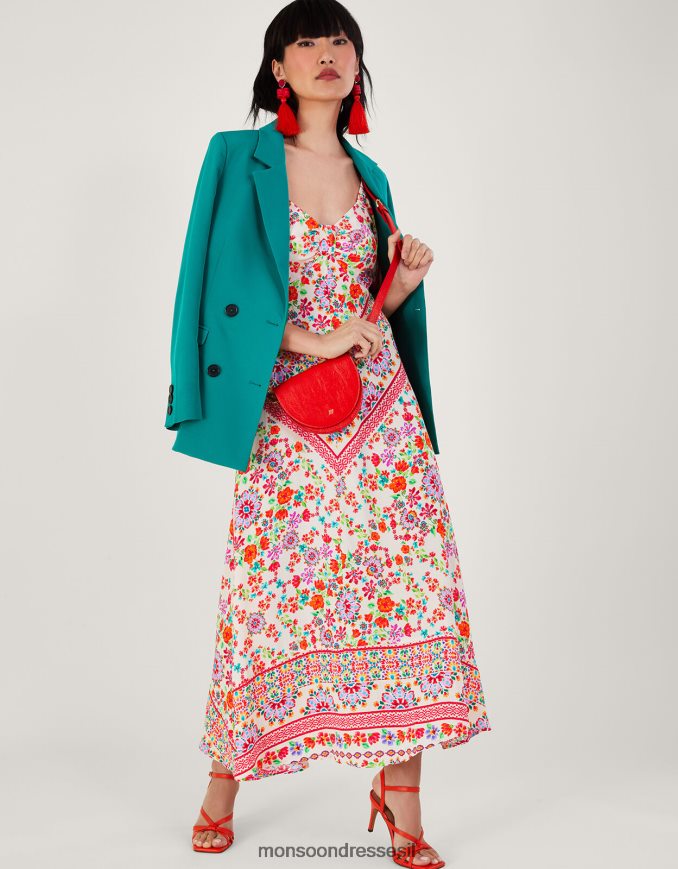 הַלבָּשָׁה Monsoon שמלת מקסי פרחונית של ג'ולייטה בוויסקוזה בר קיימא שֶׁנהָב נשים HTJ0TZ271