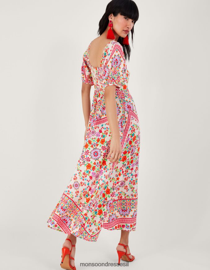 הַלבָּשָׁה Monsoon שמלת מקסי פרחונית של ג'ולייטה בוויסקוזה בר קיימא שֶׁנהָב נשים HTJ0TZ271