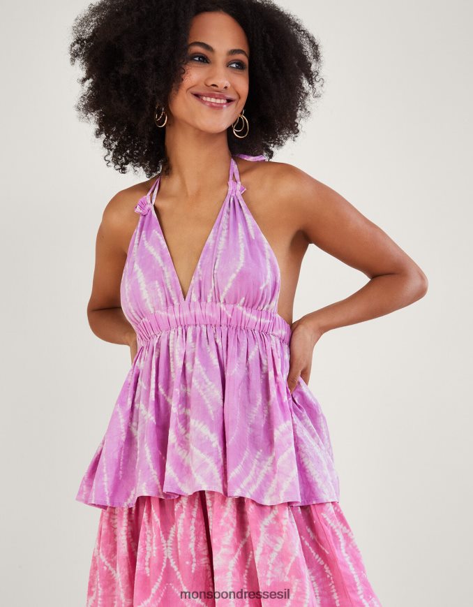 הַלבָּשָׁה Monsoon שמלה מדורגת בהדפס שיבורי סגול (לילך) נשים HTJ0TZ272