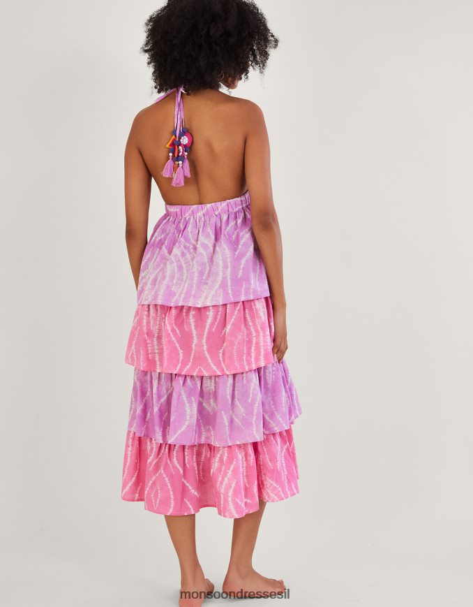 הַלבָּשָׁה Monsoon שמלה מדורגת בהדפס שיבורי סגול (לילך) נשים HTJ0TZ272