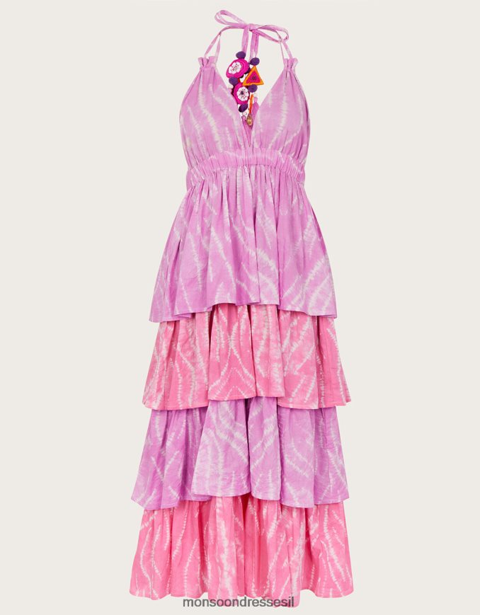 הַלבָּשָׁה Monsoon שמלה מדורגת בהדפס שיבורי סגול (לילך) נשים HTJ0TZ272