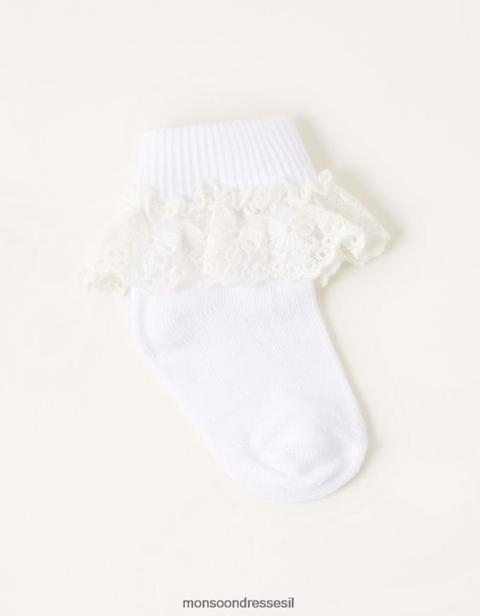 אבזר Monsoon גרבי תחרה של פרחי תינוק לבן ילדה HTJ0TZ2730