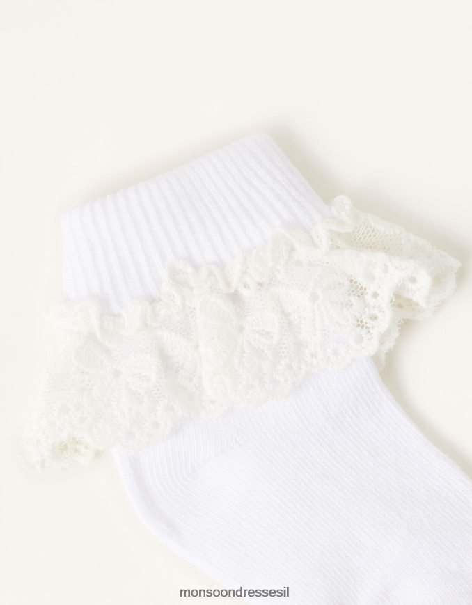 אבזר Monsoon גרבי תחרה של פרחי תינוק לבן ילדה HTJ0TZ2730