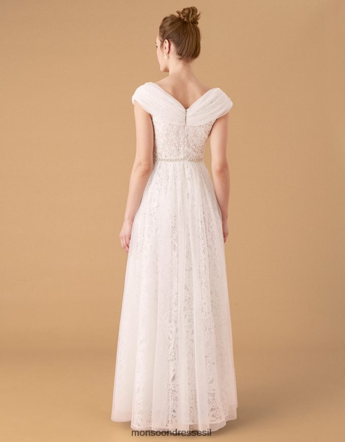 הַלבָּשָׁה Monsoon שמלת כלה של לורי תחרה וטול ברדו שֶׁנהָב נשים HTJ0TZ2742