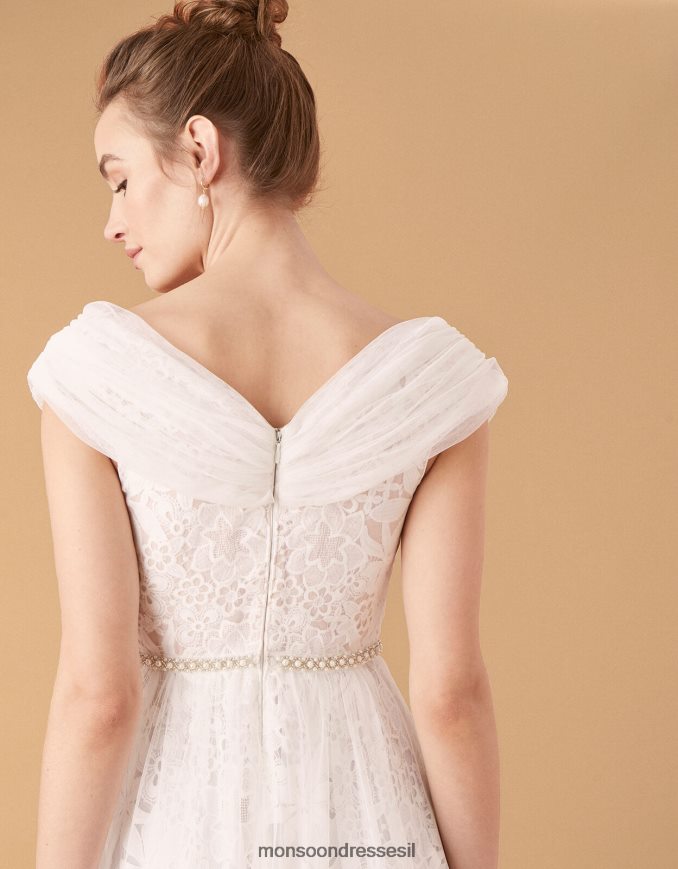 הַלבָּשָׁה Monsoon שמלת כלה של לורי תחרה וטול ברדו שֶׁנהָב נשים HTJ0TZ2742