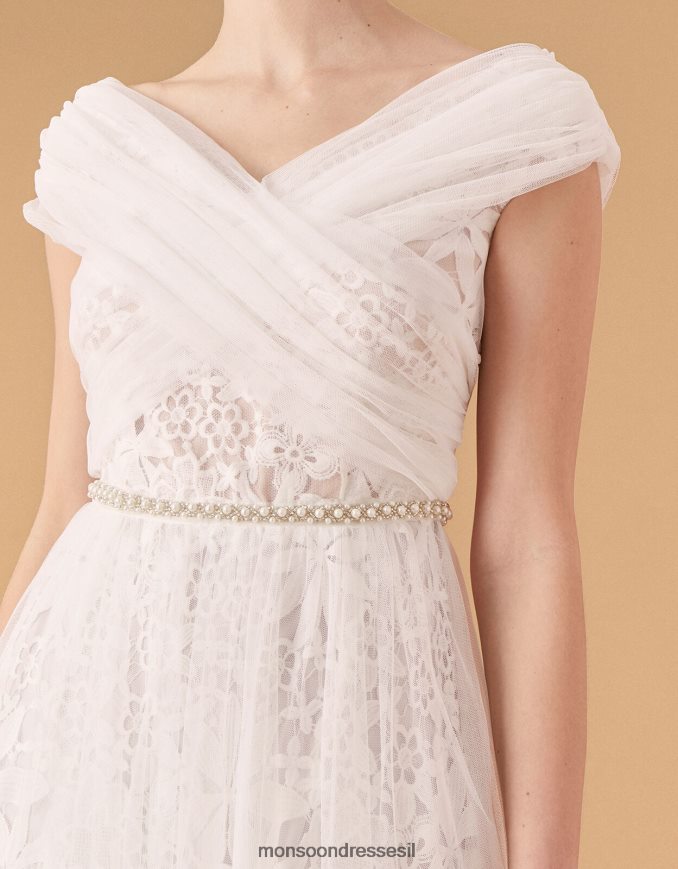 הַלבָּשָׁה Monsoon שמלת כלה של לורי תחרה וטול ברדו שֶׁנהָב נשים HTJ0TZ2742