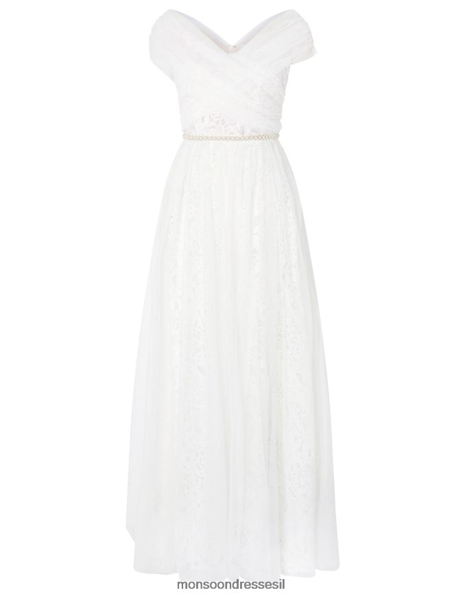 הַלבָּשָׁה Monsoon שמלת כלה של לורי תחרה וטול ברדו שֶׁנהָב נשים HTJ0TZ2742