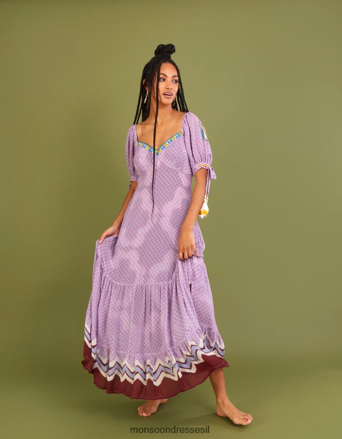 הַלבָּשָׁה Monsoon שמלת מקסי בהדפס שברון סגול (לילך) נשים HTJ0TZ275