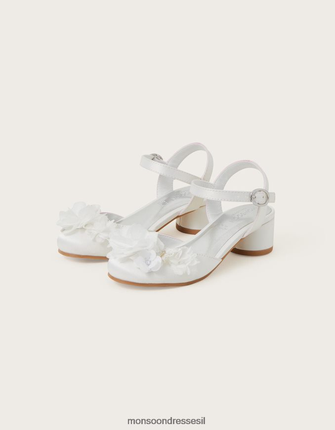 הַנעָלָה Monsoon סנדלי עקב סאטן פרח נצנצים שֶׁנהָב יְלָדִים HTJ0TZ2754