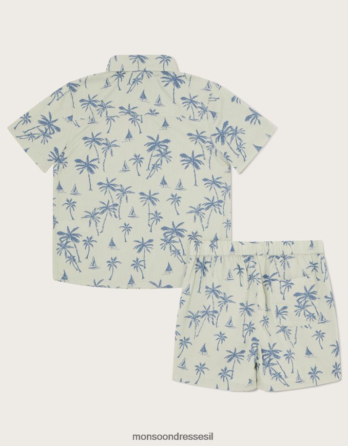 הַלבָּשָׁה Monsoon סט חולצת פופלין ומכנסיים קצרים בהדפס כף היד ירוק יֶלֶד HTJ0TZ2755