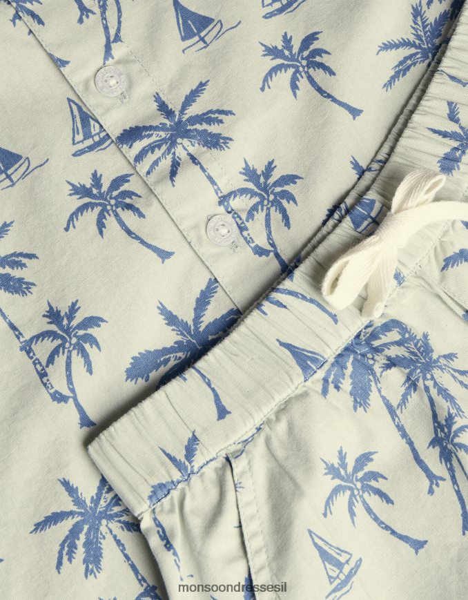 הַלבָּשָׁה Monsoon סט חולצת פופלין ומכנסיים קצרים בהדפס כף היד ירוק יֶלֶד HTJ0TZ2755