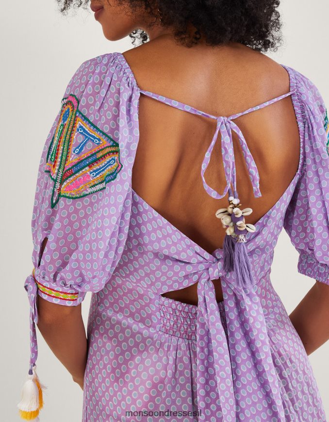 הַלבָּשָׁה Monsoon שמלת מקסי בהדפס שברון סגול (לילך) נשים HTJ0TZ275