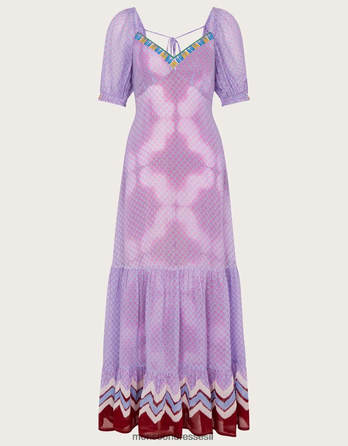 הַלבָּשָׁה Monsoon שמלת מקסי בהדפס שברון סגול (לילך) נשים HTJ0TZ275