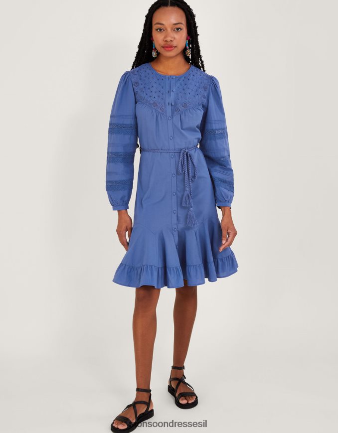 הַלבָּשָׁה Monsoon שמלת ביב רקומה מכותנה בת קיימא כְּחוֹל נשים HTJ0TZ276