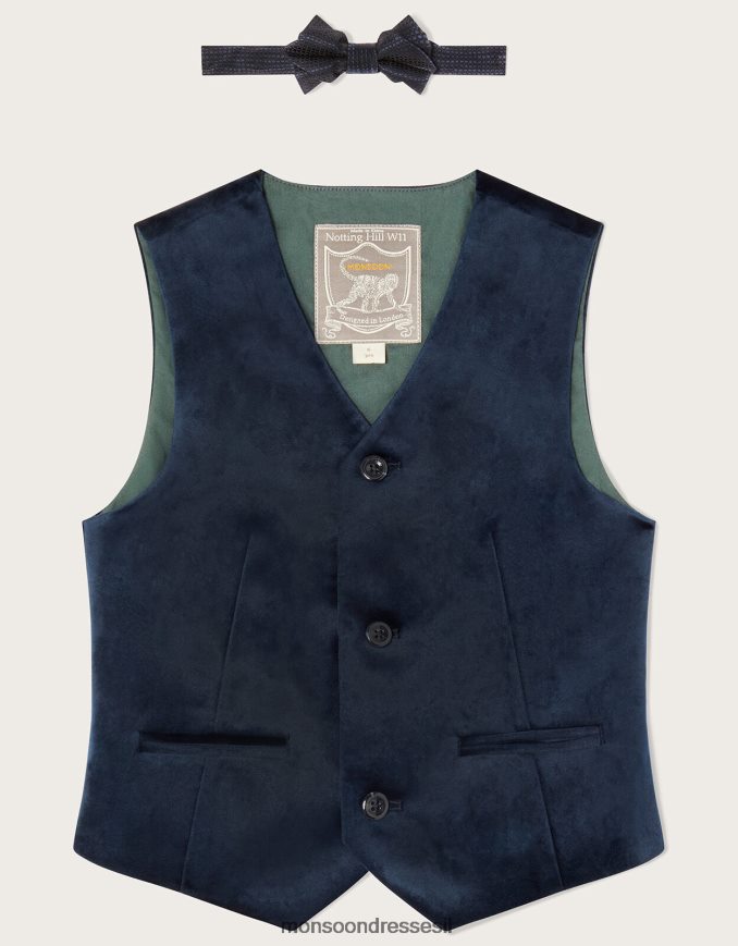 הַלבָּשָׁה Monsoon סט חזייה ועניבת פרפר מקטיפה כחול (צי) יֶלֶד HTJ0TZ2765