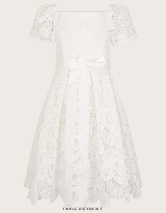 הַלבָּשָׁה Monsoon שמלת גיפור עם צווארון מרובע תחרה שֶׁנהָב יְלָדִים HTJ0TZ2766