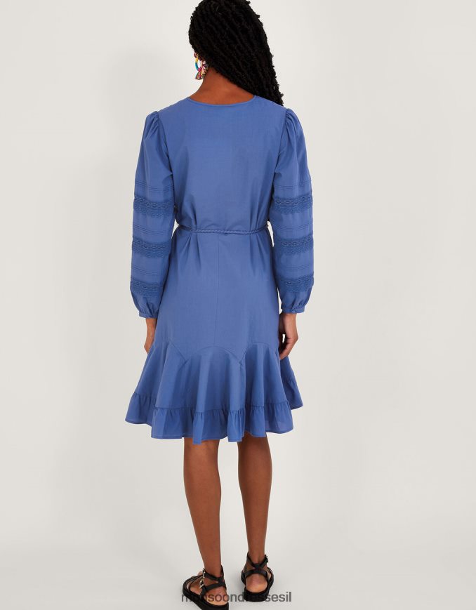 הַלבָּשָׁה Monsoon שמלת ביב רקומה מכותנה בת קיימא כְּחוֹל נשים HTJ0TZ276