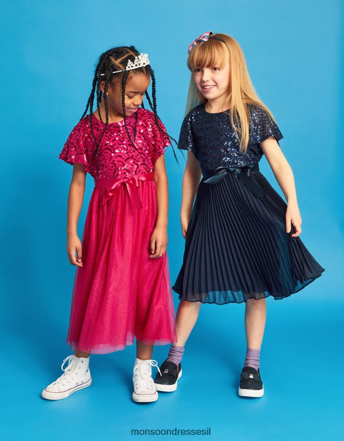 הַלבָּשָׁה Monsoon שמלת קייטה עם שרוולי שכמייה נצנצים יהלומים כחול (צי) יְלָדִים HTJ0TZ2775