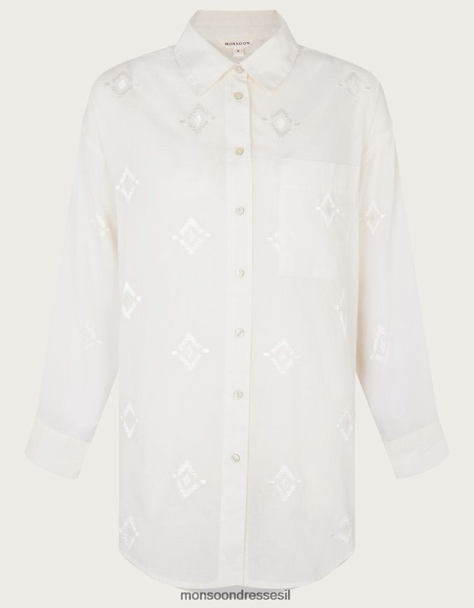 הַלבָּשָׁה Monsoon חולצת חוף רקומה יהלום לבן נשים HTJ0TZ2778