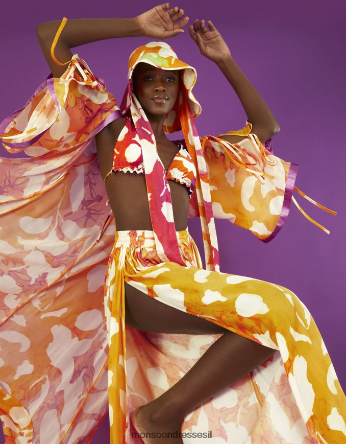 הַלבָּשָׁה Monsoon מכנסיים מפוצלים בצד הדפס מופשט תפוז נשים HTJ0TZ2780