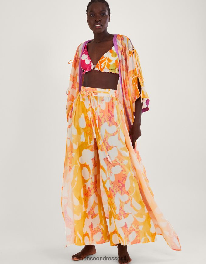 הַלבָּשָׁה Monsoon מכנסיים מפוצלים בצד הדפס מופשט תפוז נשים HTJ0TZ2780