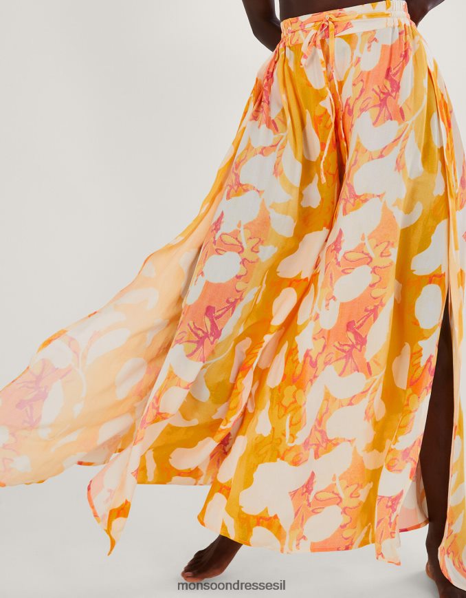 הַלבָּשָׁה Monsoon מכנסיים מפוצלים בצד הדפס מופשט תפוז נשים HTJ0TZ2780