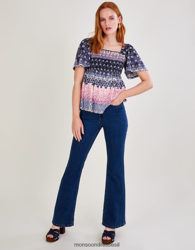 הַלבָּשָׁה Monsoon טופ ג'רסי עם הדפס פרחוני עם כותנה בת קיימא כְּחוֹל נשים HTJ0TZ2786