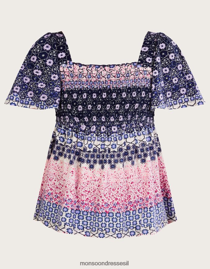 הַלבָּשָׁה Monsoon טופ ג'רסי עם הדפס פרחוני עם כותנה בת קיימא כְּחוֹל נשים HTJ0TZ2786