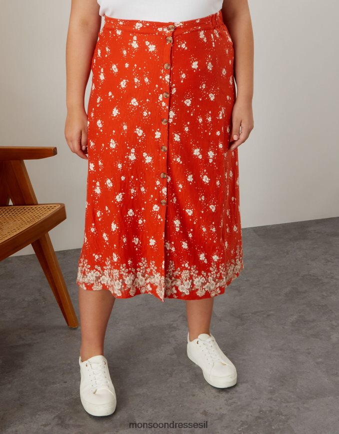 הַלבָּשָׁה Monsoon חצאית מידי עם כפתור צד פרחוני אָדוֹם נשים HTJ0TZ2790