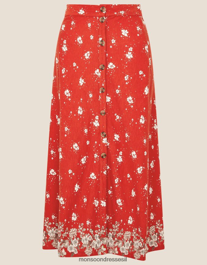הַלבָּשָׁה Monsoon חצאית מידי עם כפתור צד פרחוני אָדוֹם נשים HTJ0TZ2790