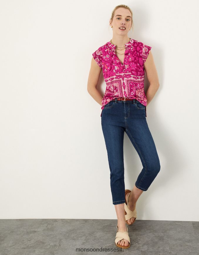 הַלבָּשָׁה Monsoon כפתור הדפסת צעיף דרך טופ ג'רסי וָרוֹד נשים HTJ0TZ2791