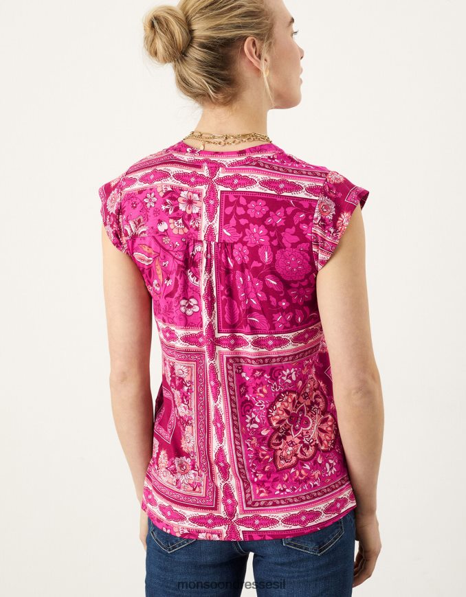 הַלבָּשָׁה Monsoon כפתור הדפסת צעיף דרך טופ ג'רסי וָרוֹד נשים HTJ0TZ2791