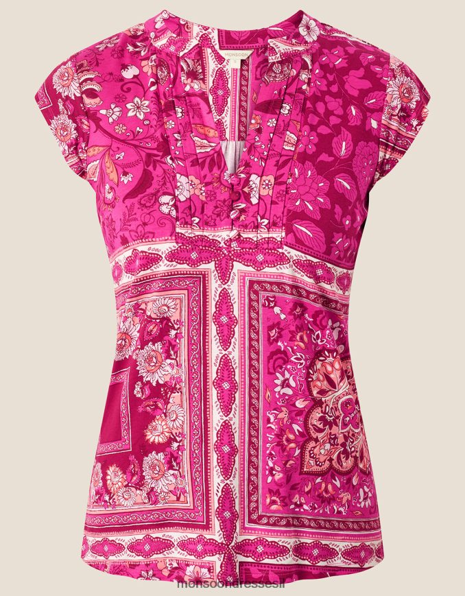 הַלבָּשָׁה Monsoon כפתור הדפסת צעיף דרך טופ ג'רסי וָרוֹד נשים HTJ0TZ2791