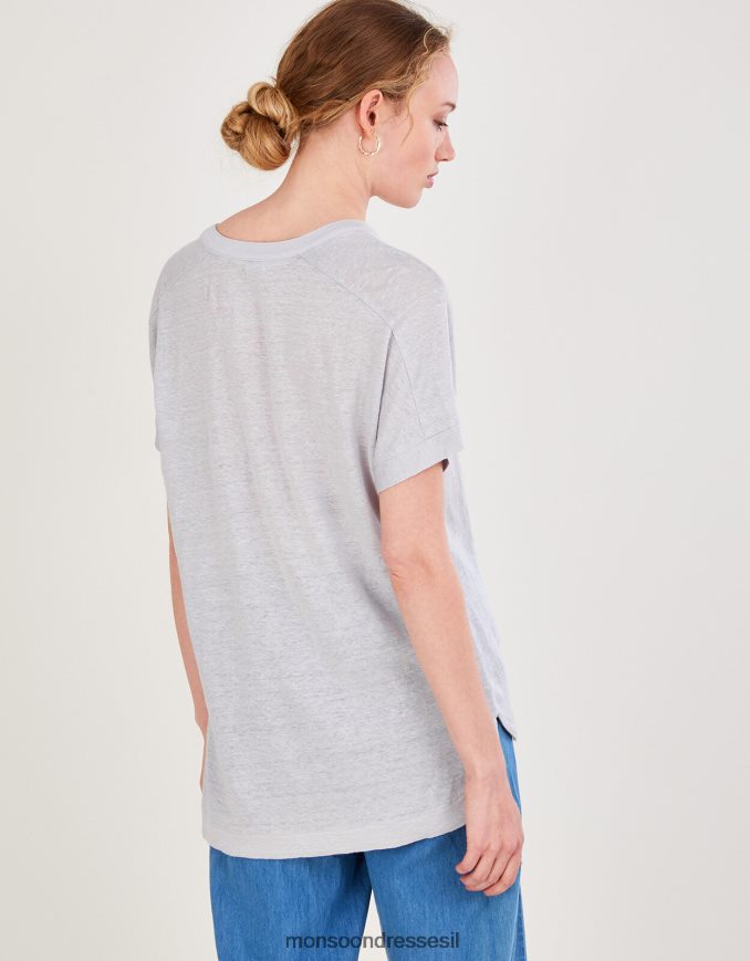 הַלבָּשָׁה Monsoon טופ ג'רסי עם שרוולים קצרים בפירוט כפתורים אפור נשים HTJ0TZ2794